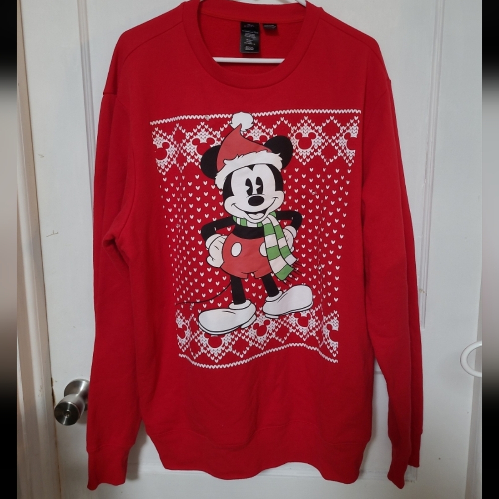 XL Disney Red Mickey Mouse Holiday Crewneck Sweater